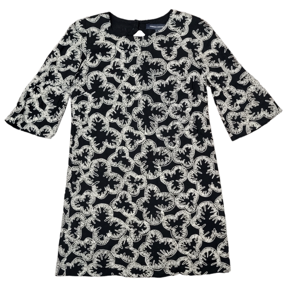 French Connection Embroidered 100% Cotton Half Sleeve Shift Dress Women's Size 8